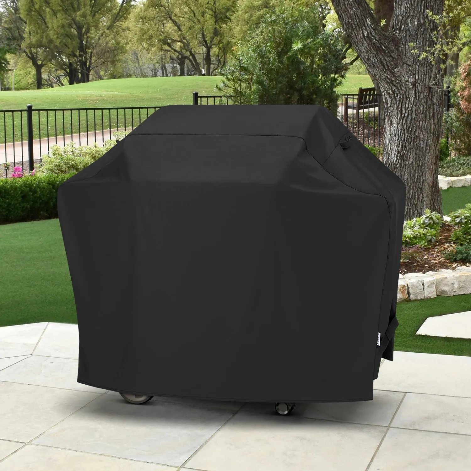 SunPatio Gas Grill Cover 60 Inch, Outdoor Heavy Duty Waterproof Barbecue Gas Cover, UV and Fade Resistant, All Weather Protection Compatible for Weber Charbroil Brinkmann Grills and More, Black