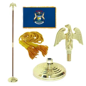Super Tough Indoor Flagpole Kit with Nylon 4' x 6' Michigan Flag