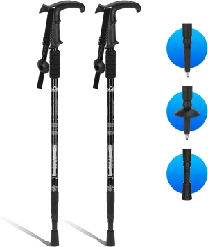supregear Trekking Poles, 2 Pack Lightweight Aluminum Hiking Poles 3-Section Adjustable Telescopic Shockproof Walking Sticks with T-Handle for Kids Adults Seniors Men Women Camping Backpacking