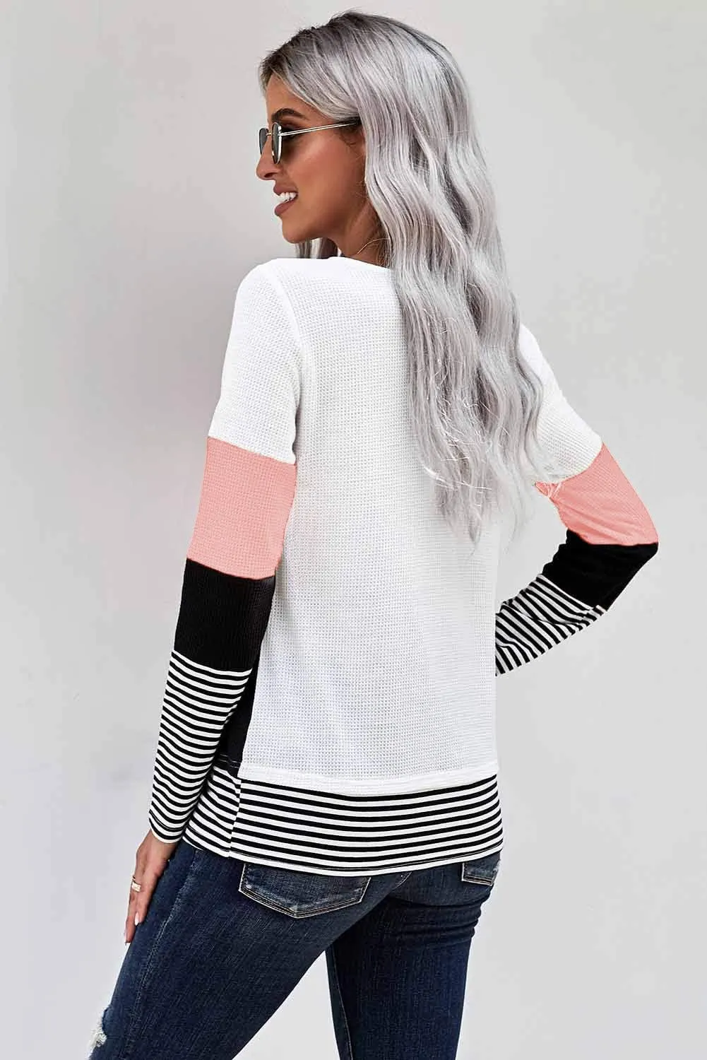 SWEET POISON Womens Lightweight Color Block Shirts Long Sleeve Pullover Tunics Tops(S-2XL)