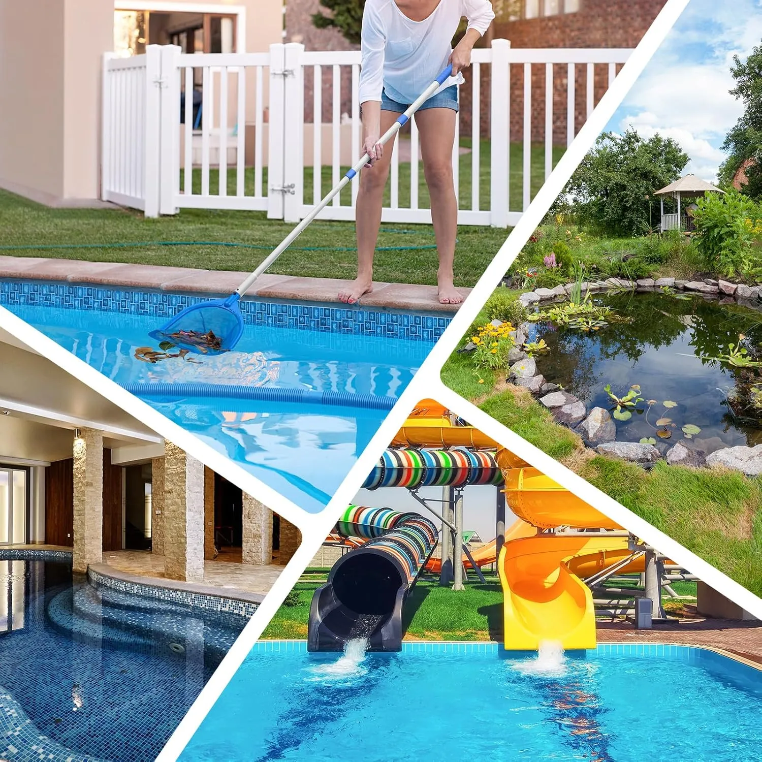 Swimming Pool Skimmer Net Total Length 67.7 inches, Leaf Rake Net with Adjustable Aluminum Pole for Fast Cleaning Ponds, Hot Tub, and Spas, Pool Cleaner Supplies and Accessories