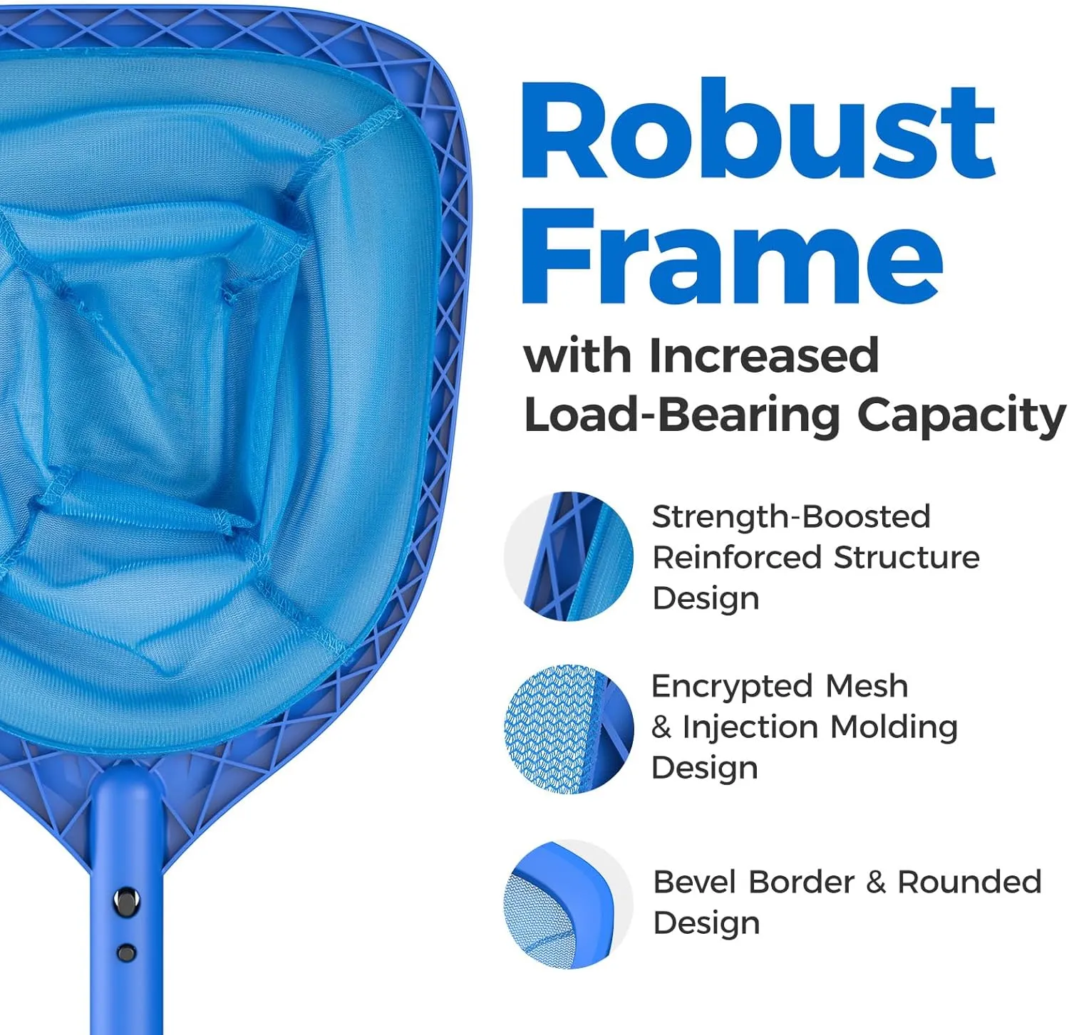 Swimming Pool Skimmer Net Total Length 67.7 inches, Leaf Rake Net with Adjustable Aluminum Pole for Fast Cleaning Ponds, Hot Tub, and Spas, Pool Cleaner Supplies and Accessories