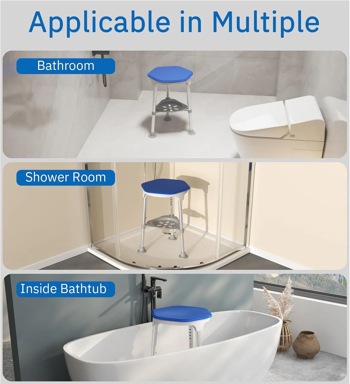 Swivel Shower Chair for Inside Shower, 360 Degree Rotating Seat, Small Shower Stool for Bathtub, Bath Chair for Elderly, Disabled, Adults (300lbs)