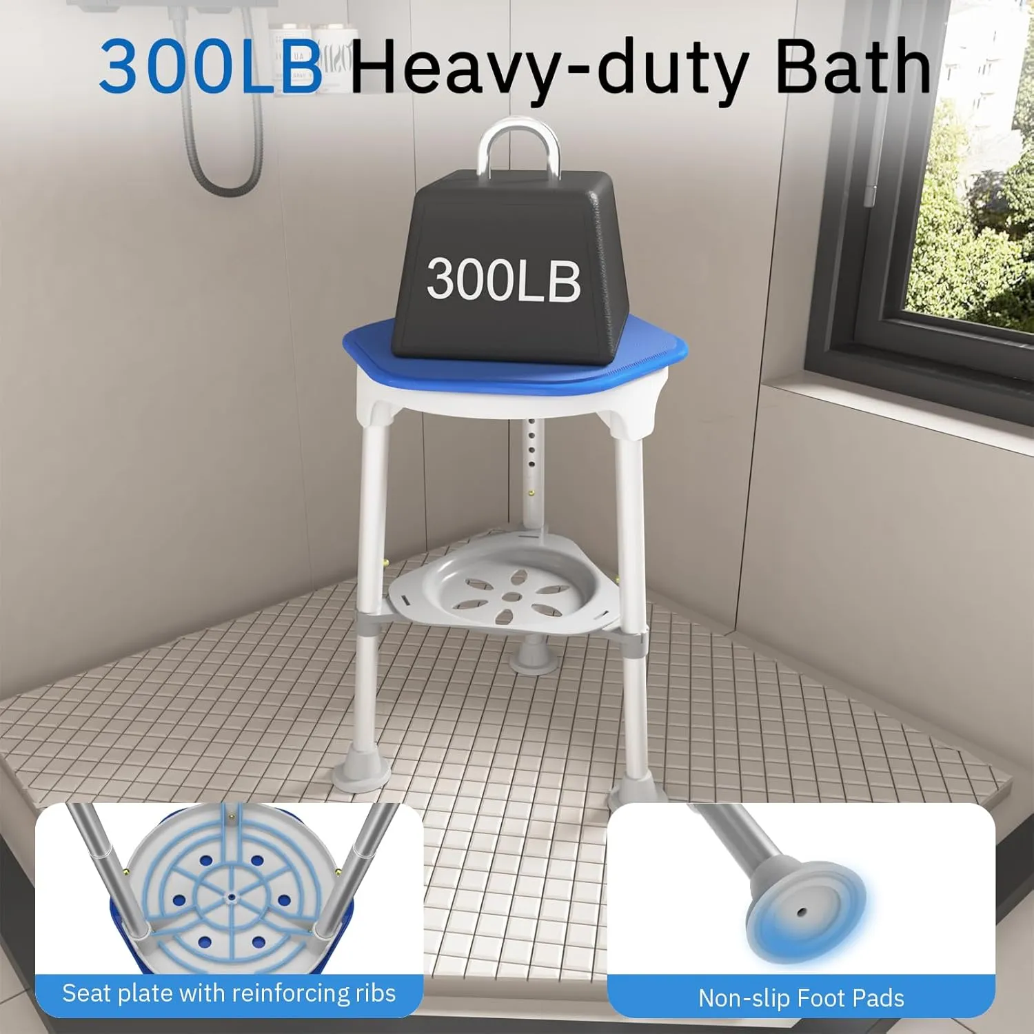 Swivel Shower Chair for Inside Shower, 360 Degree Rotating Seat, Small Shower Stool for Bathtub, Bath Chair for Elderly, Disabled, Adults (300lbs)