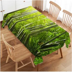 Swono Bamboo Tablecloth Nature Sunlights Beam Bamboo Grove Tree Rectangle Table Cloth Washable Plaid Table Cover for Kitchen Holiday Dinner, 52x 70 Inch Tablecloth