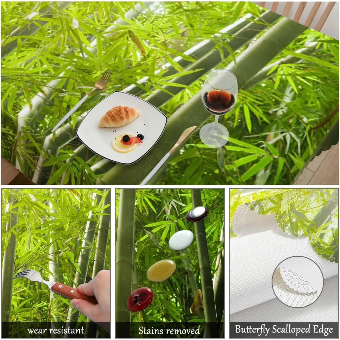 Swono Bamboo Tablecloth Nature Sunlights Beam Bamboo Grove Tree Rectangle Table Cloth Washable Plaid Table Cover for Kitchen Holiday Dinner, 52x 70 Inch Tablecloth