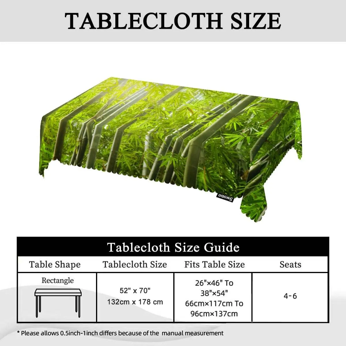 Swono Bamboo Tablecloth Nature Sunlights Beam Bamboo Grove Tree Rectangle Table Cloth Washable Plaid Table Cover for Kitchen Holiday Dinner, 52x 70 Inch Tablecloth