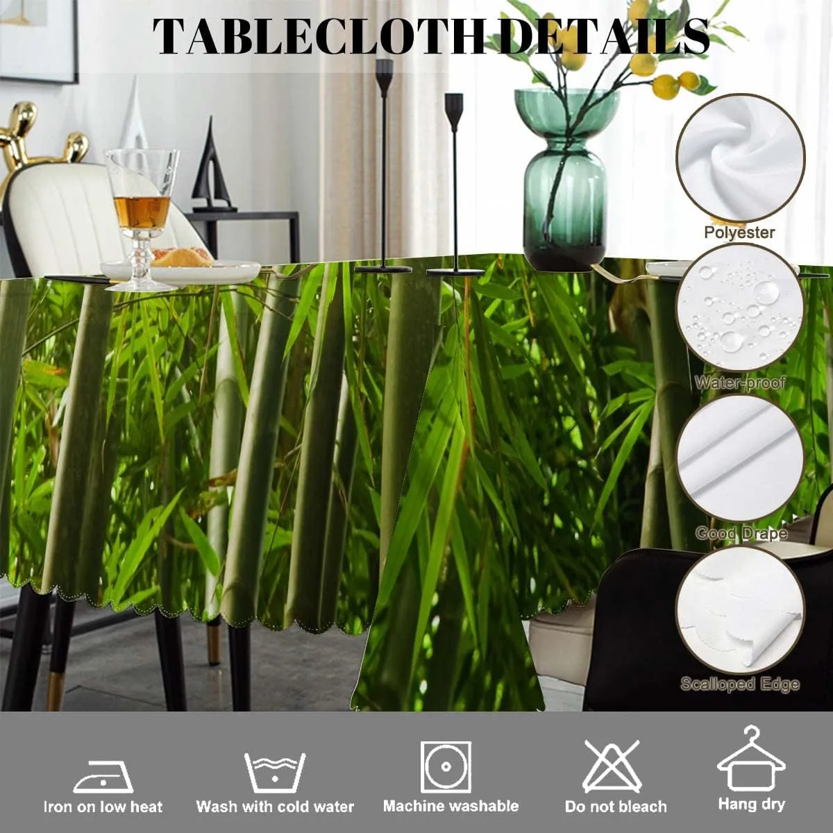 Swono Bamboo Tablecloth Nature Sunlights Beam Bamboo Grove Tree Rectangle Table Cloth Washable Plaid Table Cover for Kitchen Holiday Dinner, 52x 70 Inch Tablecloth