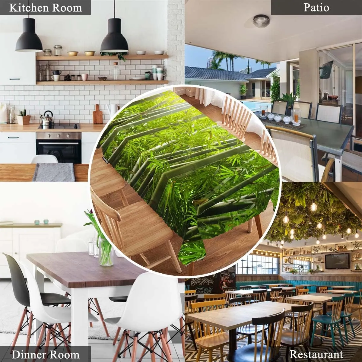 Swono Bamboo Tablecloth Nature Sunlights Beam Bamboo Grove Tree Rectangle Table Cloth Washable Plaid Table Cover for Kitchen Holiday Dinner, 52x 70 Inch Tablecloth