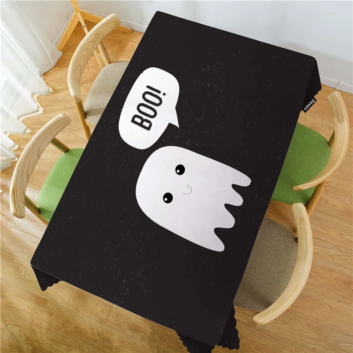 Swono Boo Ghost Rectangular Tablecloth Funny Halloween Ghost Scary Boo Ghost Washable Table Cloth Kitchen Dining Room Table Cover for Party Dinner 50x72 Inch Tablecloths, Black