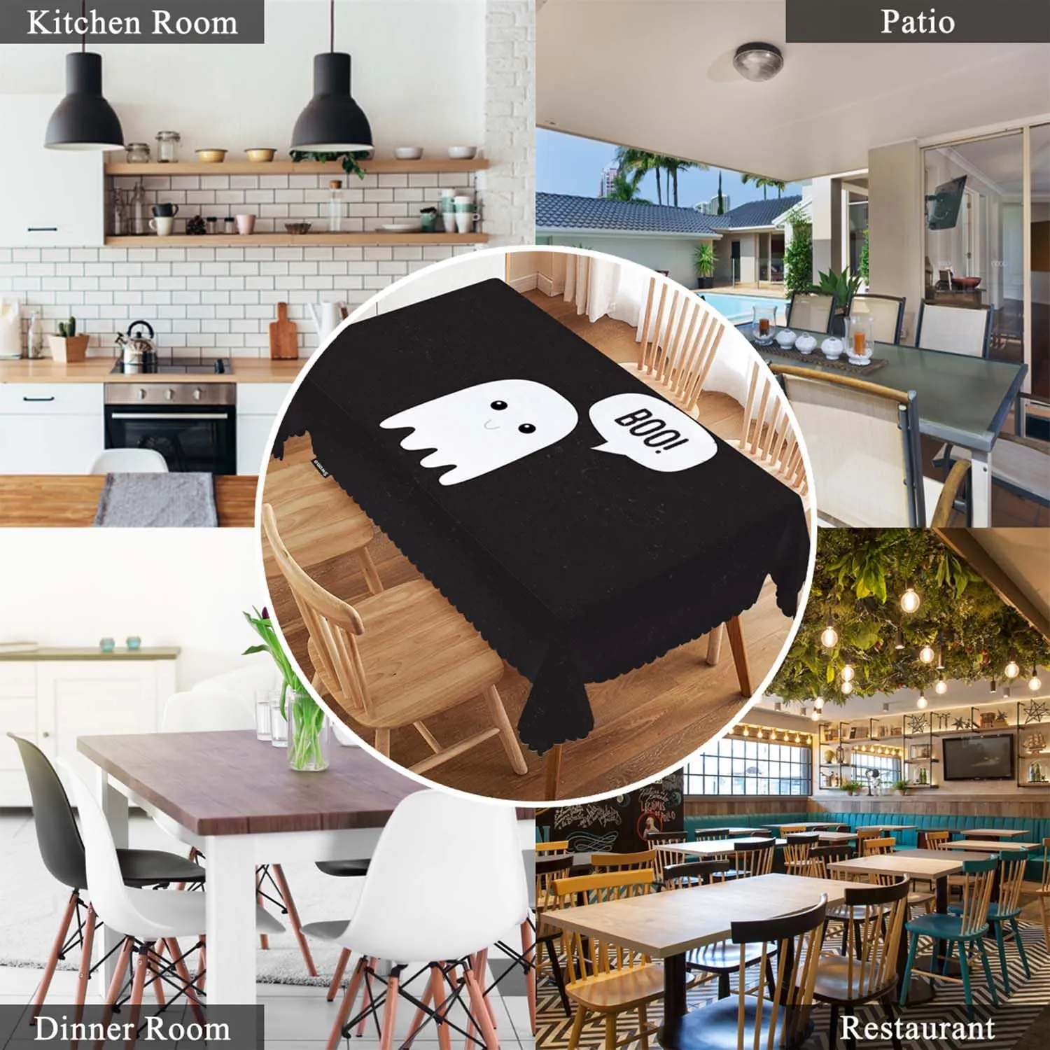 Swono Boo Ghost Rectangular Tablecloth Funny Halloween Ghost Scary Boo Ghost Washable Table Cloth Kitchen Dining Room Table Cover for Party Dinner 50x72 Inch Tablecloths, Black