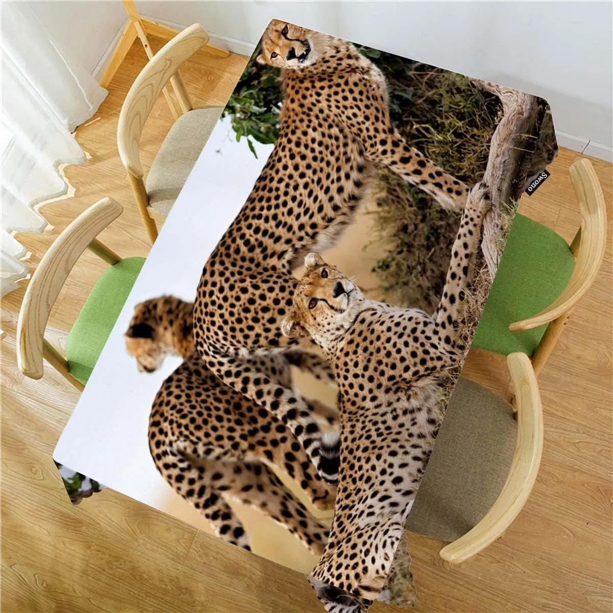 Swono Cheetah Table Cover African Animal Leopard Family Cheetah Grassland 50x72 Inch Table Cloth for Rectangle Tables Buffet Parties Coffee BBQ and Dinning Tablecloth