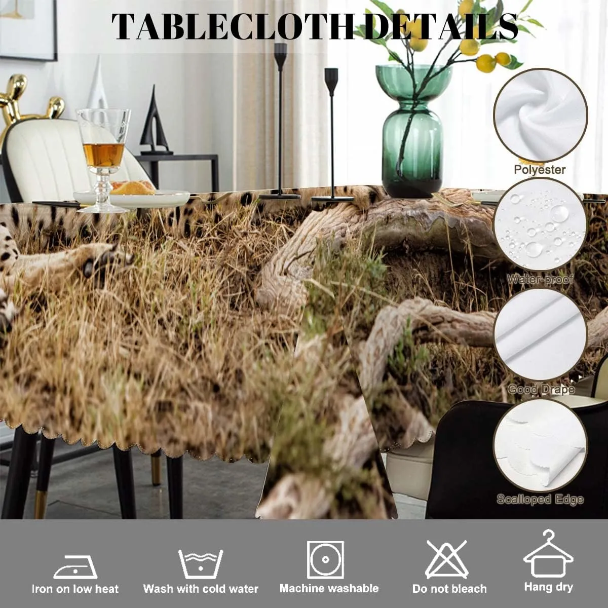 Swono Cheetah Table Cover African Animal Leopard Family Cheetah Grassland 50x72 Inch Table Cloth for Rectangle Tables Buffet Parties Coffee BBQ and Dinning Tablecloth