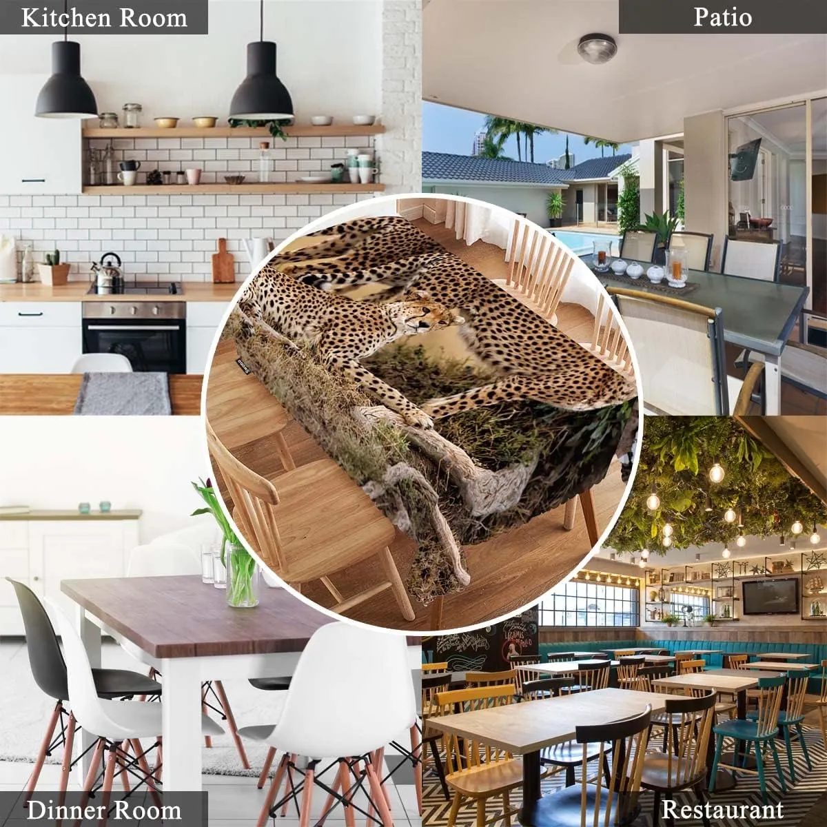 Swono Cheetah Table Cover African Animal Leopard Family Cheetah Grassland 50x72 Inch Table Cloth for Rectangle Tables Buffet Parties Coffee BBQ and Dinning Tablecloth