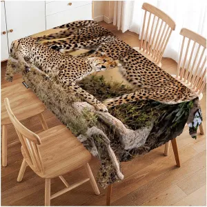 Swono Cheetah Table Cover African Animal Leopard Family Cheetah Grassland 50x72 Inch Table Cloth for Rectangle Tables Buffet Parties Coffee BBQ and Dinning Tablecloth