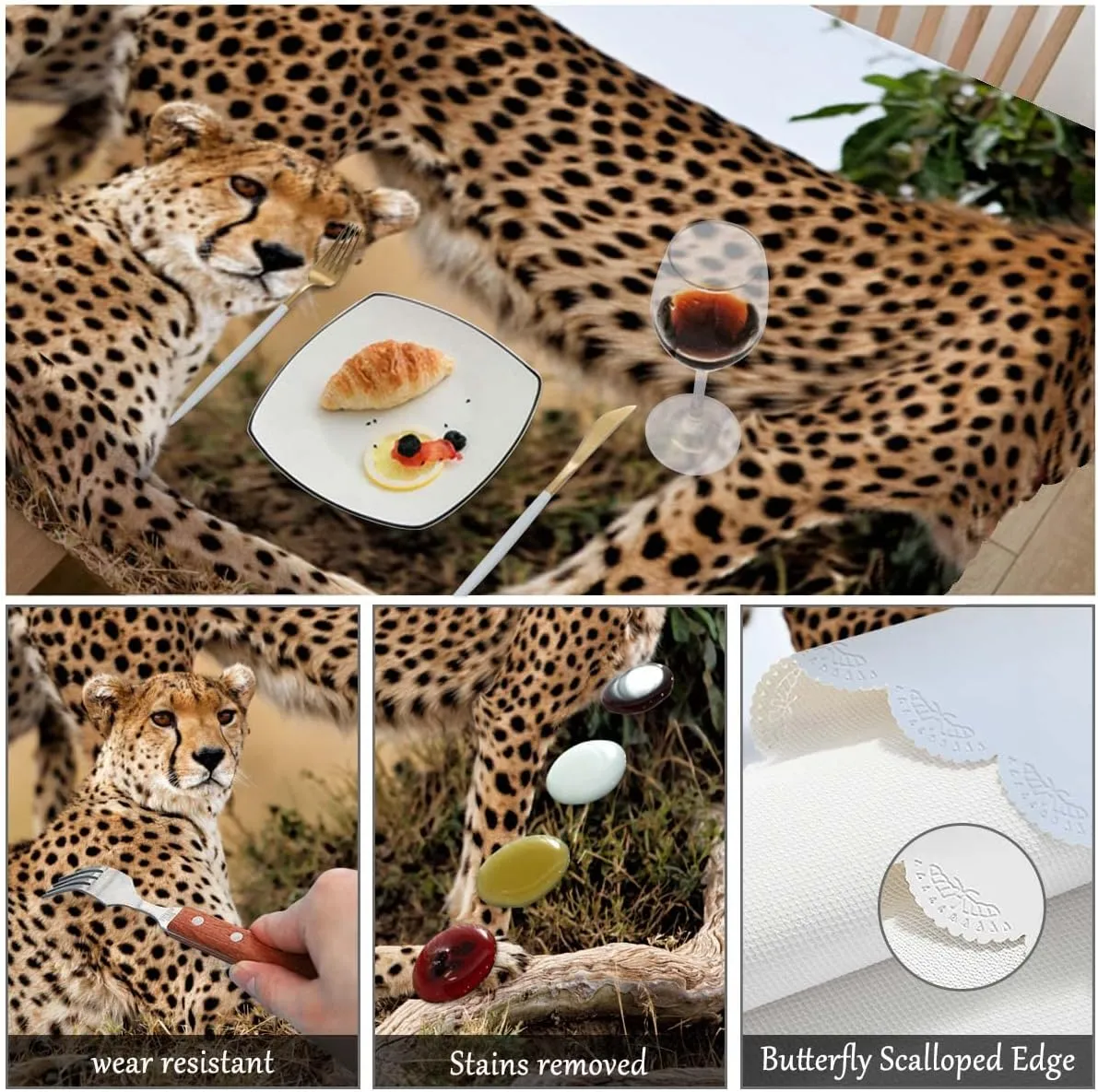 Swono Cheetah Table Cover African Animal Leopard Family Cheetah Grassland 50x72 Inch Table Cloth for Rectangle Tables Buffet Parties Coffee BBQ and Dinning Tablecloth