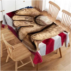 Swono Decorative Rectangle Table Cloth American Flag, Vintage Baseball Bat Glove On USA Flag Polyester Tablecloth Kitchen Table Cover for Dining BBQ Picnic Coffee Table 50x72, 4-6 Seats