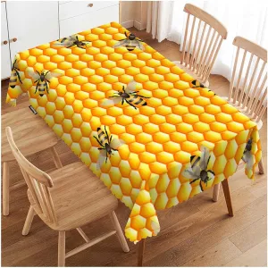 Swono Decorative Rectangle Table Cloth Bees Yellow, Cute Bees Sweet Bee Honeycomb Polyester Tablecloth Kitchen Table Cover for Dining BBQ Picnic Coffee Table 50x72, 4-6 Seats