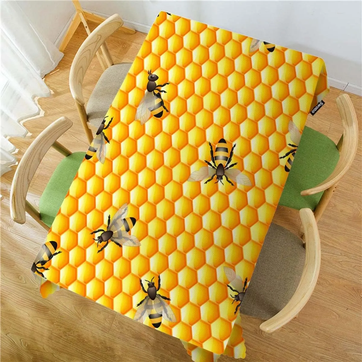 Swono Decorative Rectangle Table Cloth Bees Yellow, Cute Bees Sweet Bee Honeycomb Polyester Tablecloth Kitchen Table Cover for Dining BBQ Picnic Coffee Table 50x72, 4-6 Seats