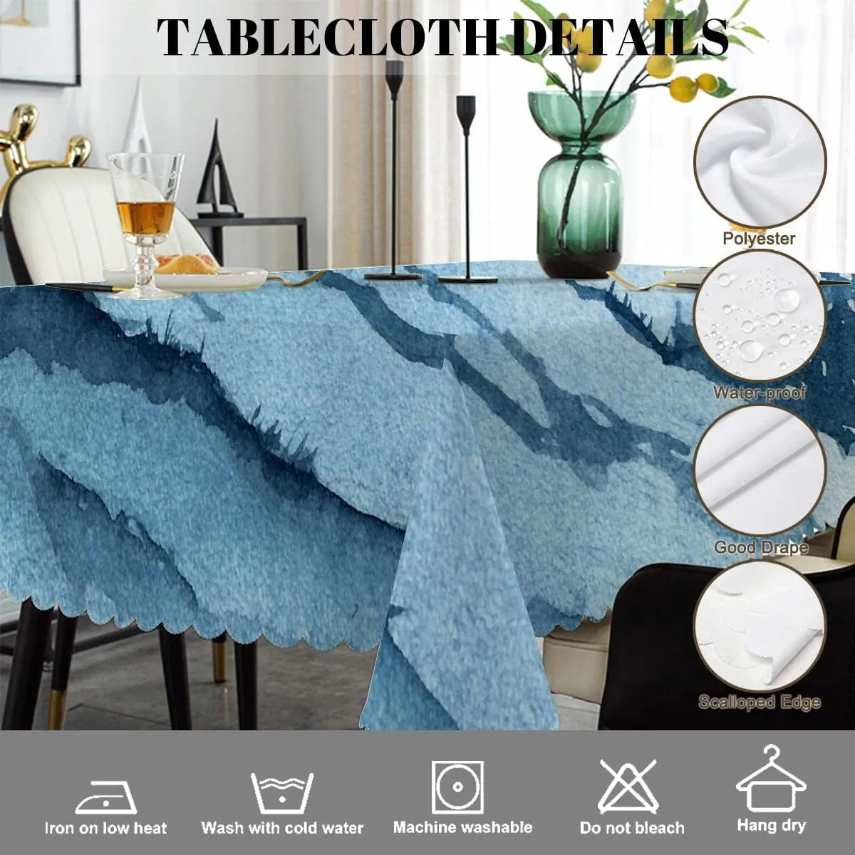 Swono Foggy Mountain 52"X70" Oblong Table Cloth Misty Forest Tree Hills Landscape Wrinkle Free Table Cover Farmhouse Tablecloth for Home Restaurant Picnic Indoor Outdoor Dining, Blue