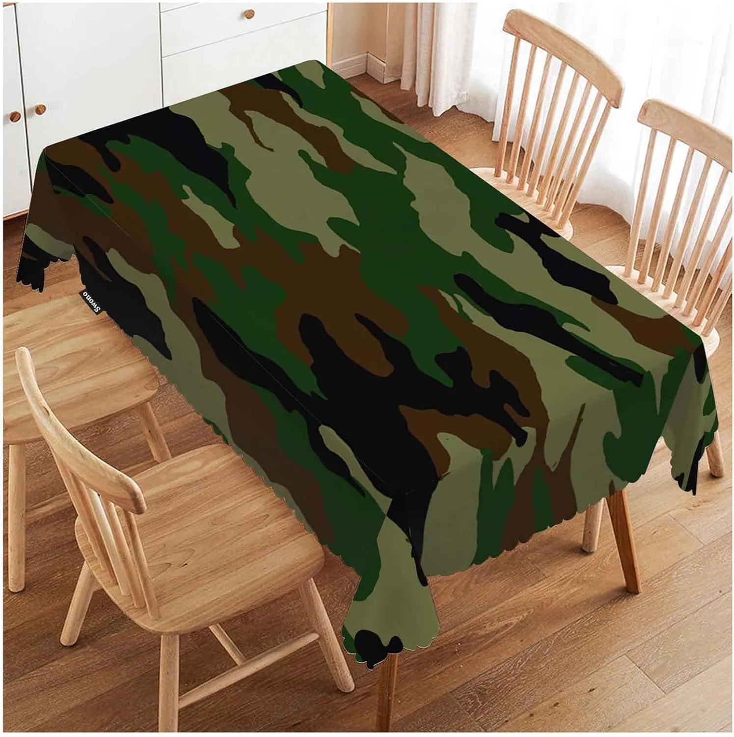 Swono Tablecloth 52"X70" Camouflage, Hunting Military Camo Jungle Rectangle Table Cover Anti-Oil Tablecloth for Dining Tables, Parties, Wedding and Banquet Decoration, Green Brown