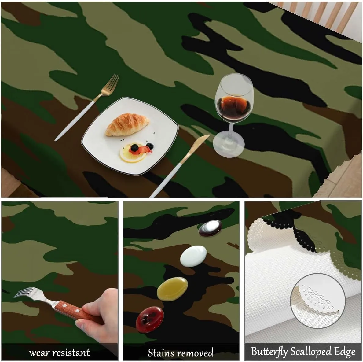 Swono Tablecloth 52"X70" Camouflage, Hunting Military Camo Jungle Rectangle Table Cover Anti-Oil Tablecloth for Dining Tables, Parties, Wedding and Banquet Decoration, Green Brown