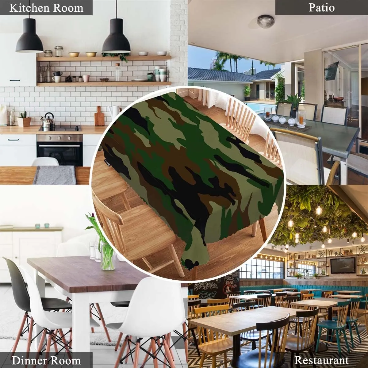Swono Tablecloth 52"X70" Camouflage, Hunting Military Camo Jungle Rectangle Table Cover Anti-Oil Tablecloth for Dining Tables, Parties, Wedding and Banquet Decoration, Green Brown