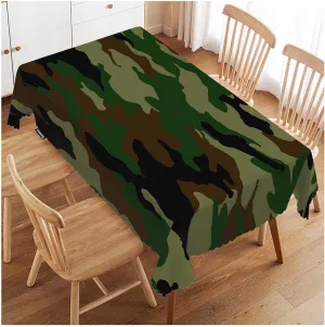Swono Tablecloth 52"X70" Camouflage, Hunting Military Camo Jungle Rectangle Table Cover Anti-Oil Tablecloth for Dining Tables, Parties, Wedding and Banquet Decoration, Green Brown