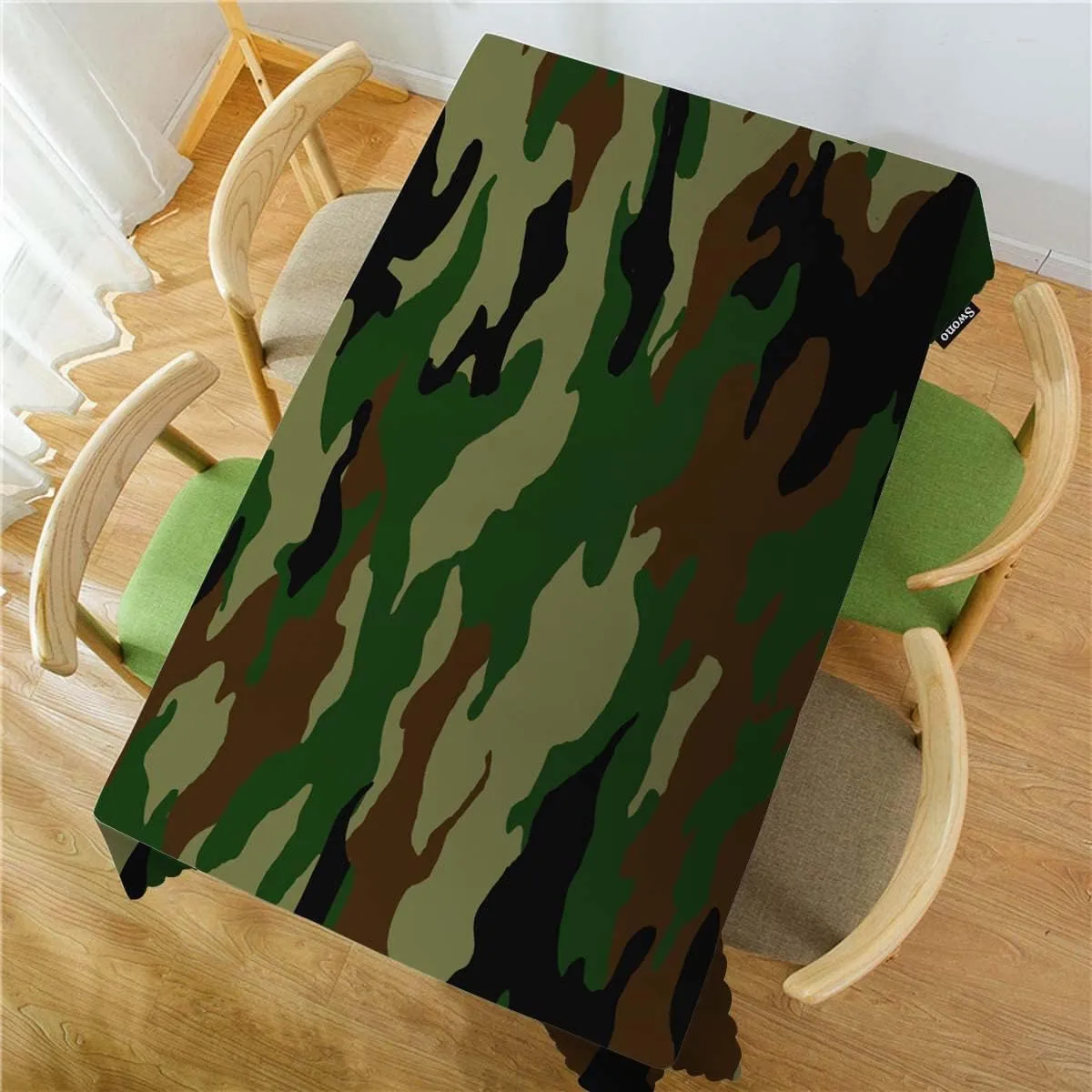 Swono Tablecloth 52"X70" Camouflage, Hunting Military Camo Jungle Rectangle Table Cover Anti-Oil Tablecloth for Dining Tables, Parties, Wedding and Banquet Decoration, Green Brown