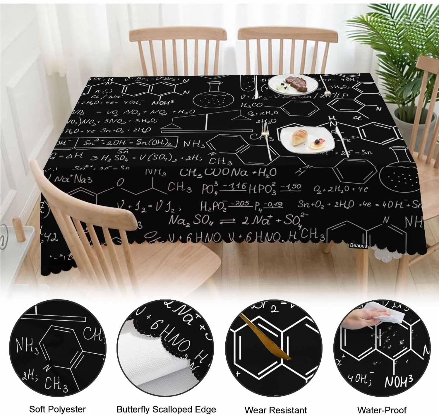 Tablecloth Chemistry, Chemistry Formulas Laboratory Equipment Rectangular Table Cover Kitchen Table Cloth for Dining Hotel Coffee Parties Tabletop Decoration, 52x70 Inch