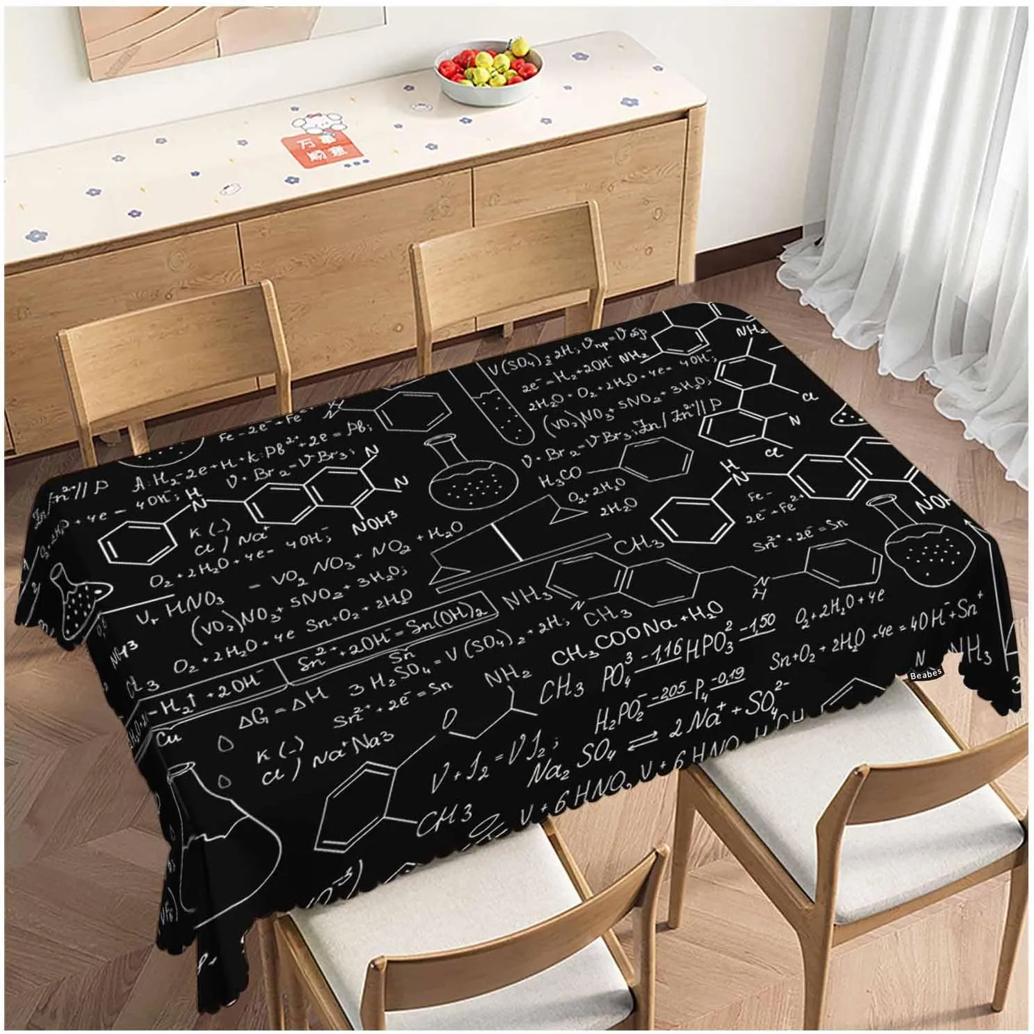 Tablecloth Chemistry, Chemistry Formulas Laboratory Equipment Rectangular Table Cover Kitchen Table Cloth for Dining Hotel Coffee Parties Tabletop Decoration, 52x70 Inch