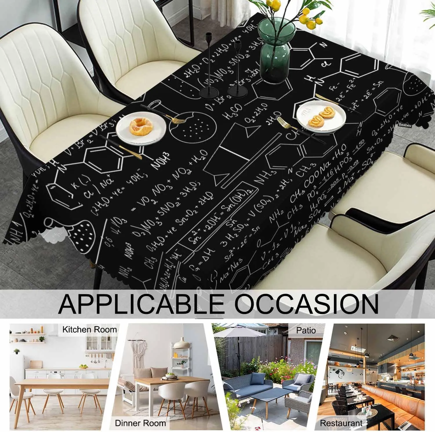 Tablecloth Chemistry, Chemistry Formulas Laboratory Equipment Rectangular Table Cover Kitchen Table Cloth for Dining Hotel Coffee Parties Tabletop Decoration, 52x70 Inch