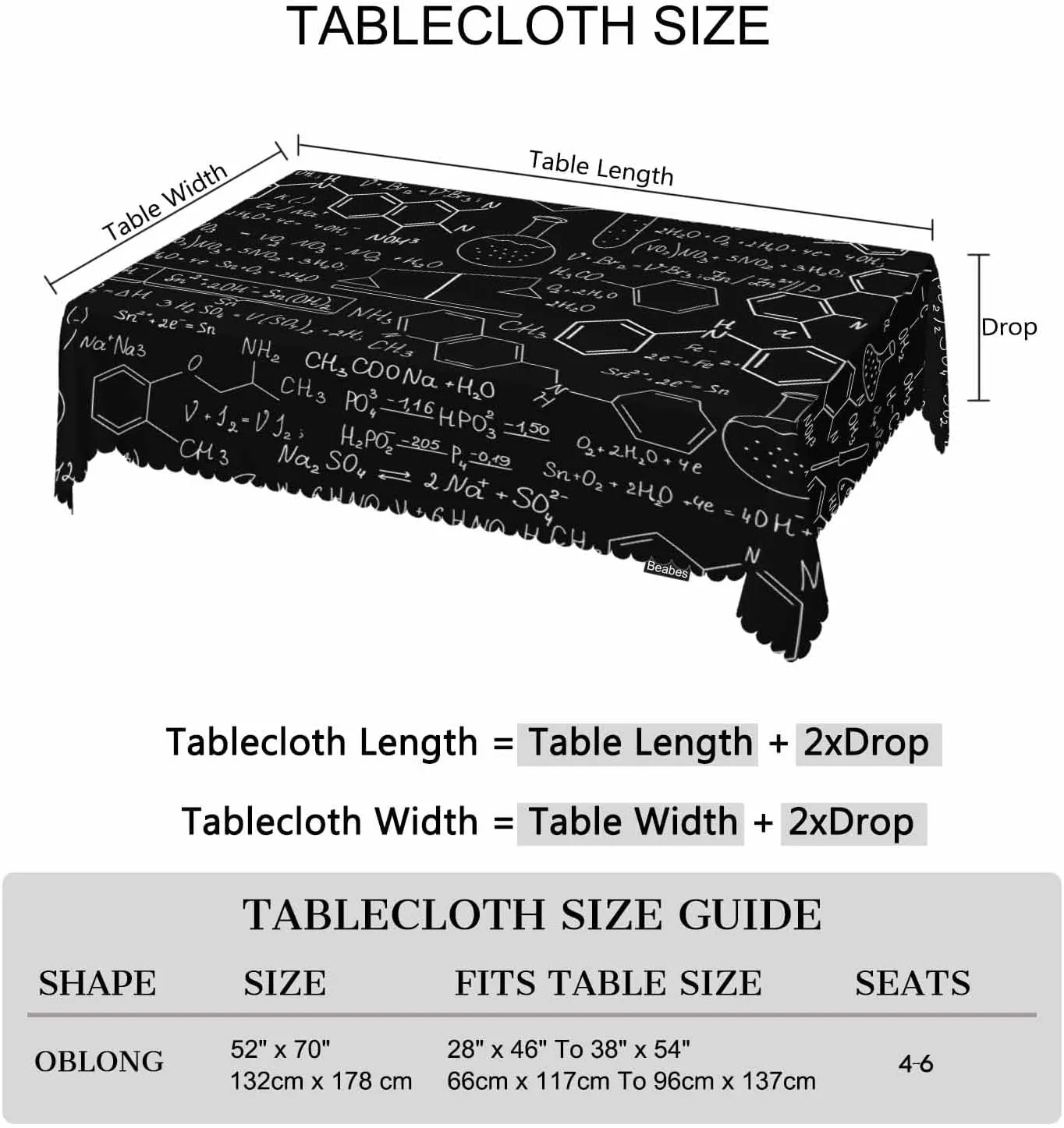 Tablecloth Chemistry, Chemistry Formulas Laboratory Equipment Rectangular Table Cover Kitchen Table Cloth for Dining Hotel Coffee Parties Tabletop Decoration, 52x70 Inch