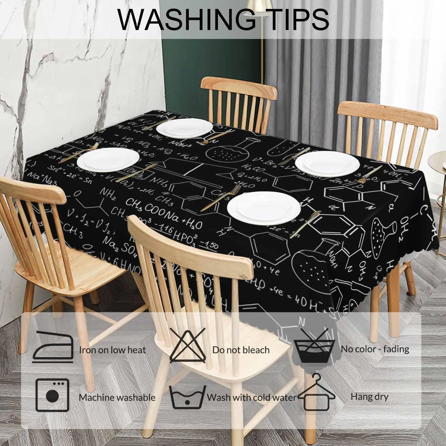 Tablecloth Chemistry, Chemistry Formulas Laboratory Equipment Rectangular Table Cover Kitchen Table Cloth for Dining Hotel Coffee Parties Tabletop Decoration, 52x70 Inch