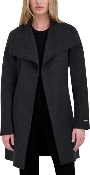 Tahari Women's Lightweight Wool Wrap Coat with Tie Belt, Dark Charcoal, Small