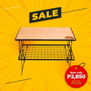 Tani Camping 2 Layer Outdoor Rack Heavy Duty Camping Shelf with Wood top