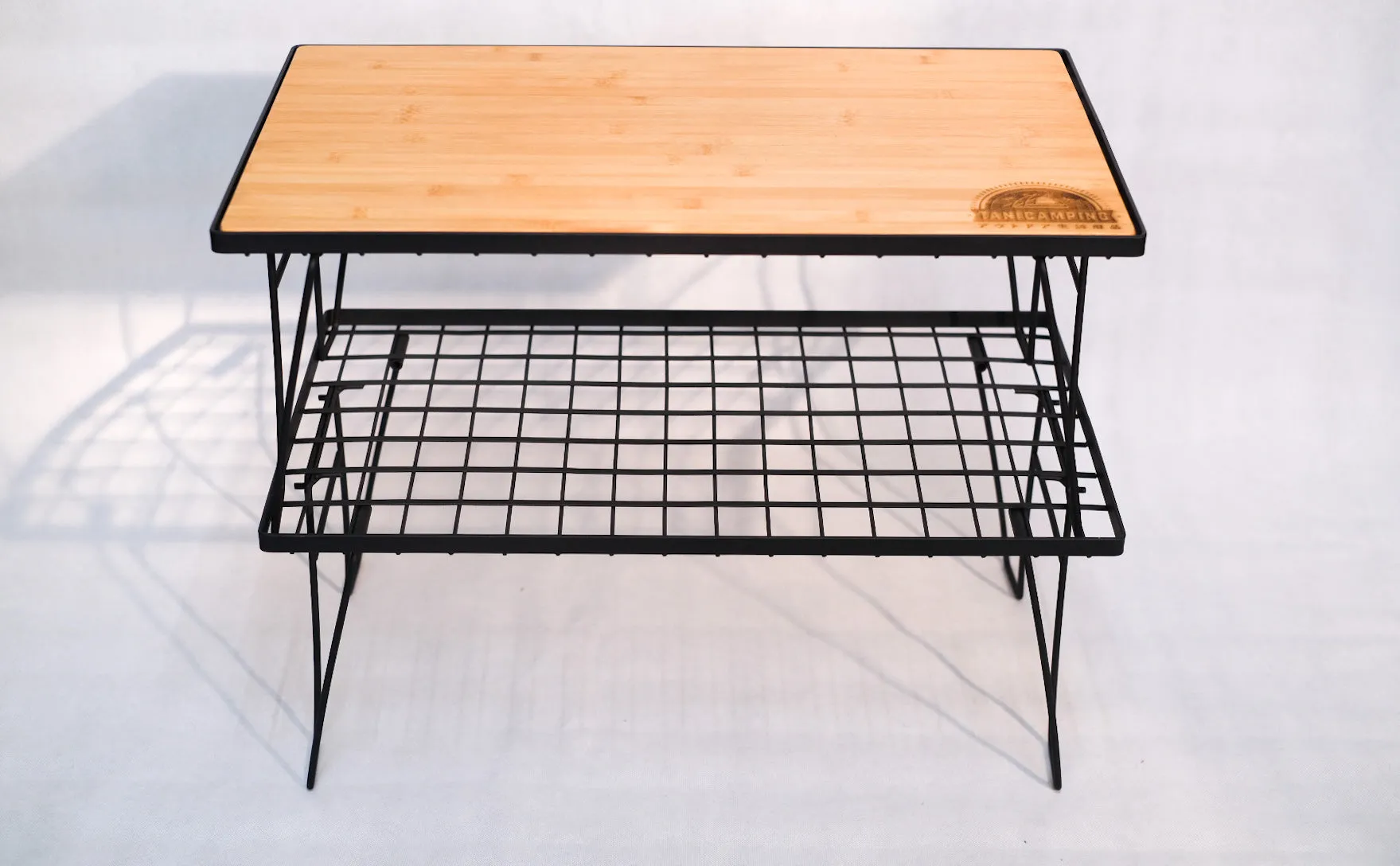 Tani Camping 2 Layer Outdoor Rack Heavy Duty Camping Shelf with Wood top