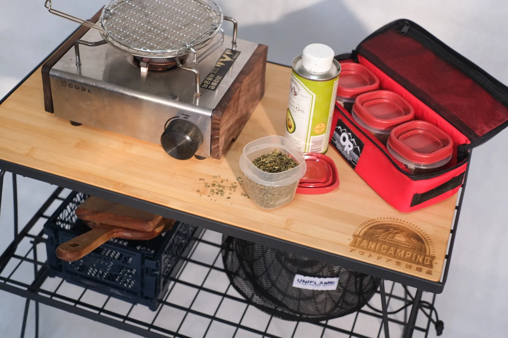 Tani Camping 2 Layer Outdoor Rack Heavy Duty Camping Shelf with Wood top