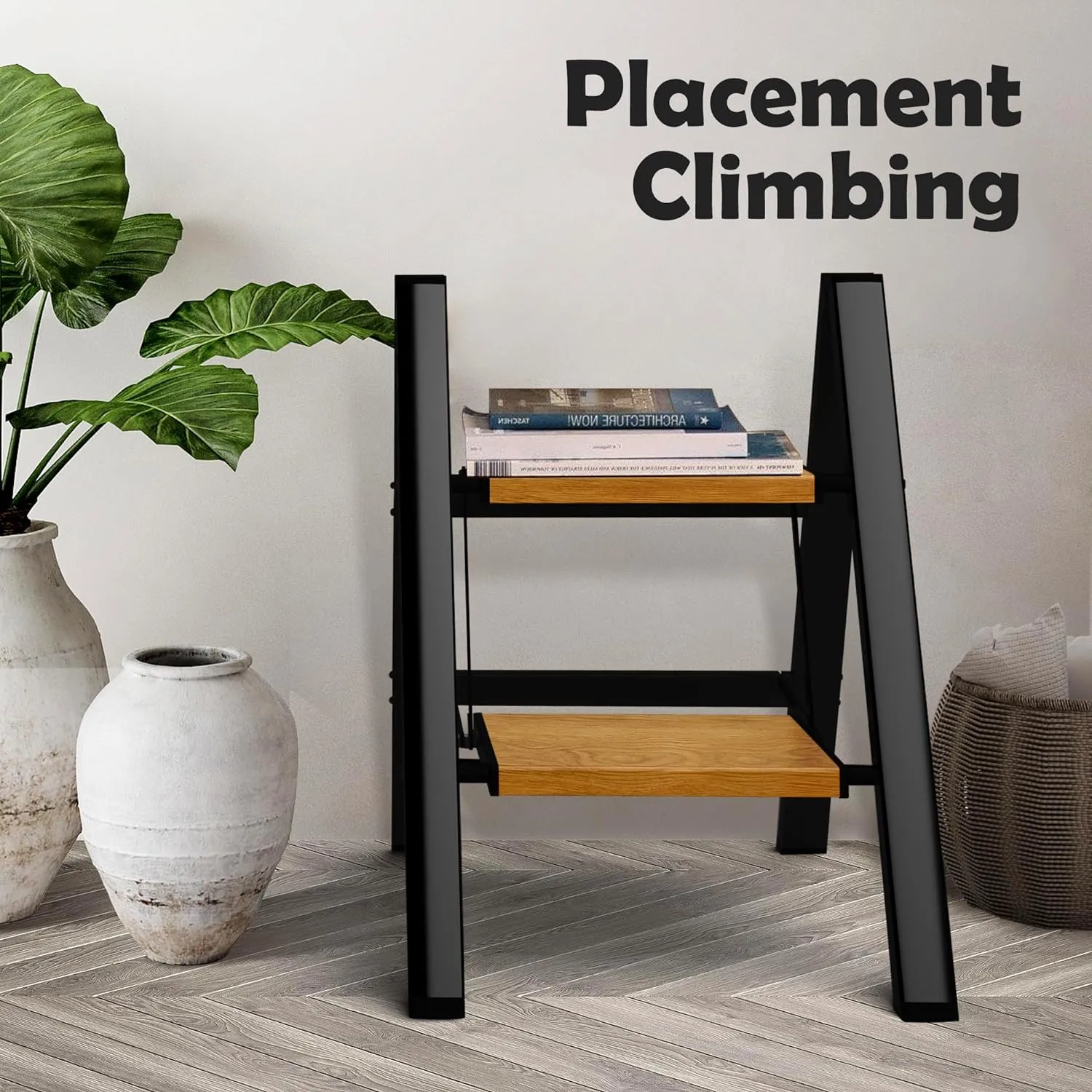 Taranta 2 Step Ladder,Aluminum Lightweight Folding 2 Step Stool with Anti-Slip Wide Pedal, 330lbs Capacity Step Ladder for Household,Kitchen,Office - BlackWoodgrain