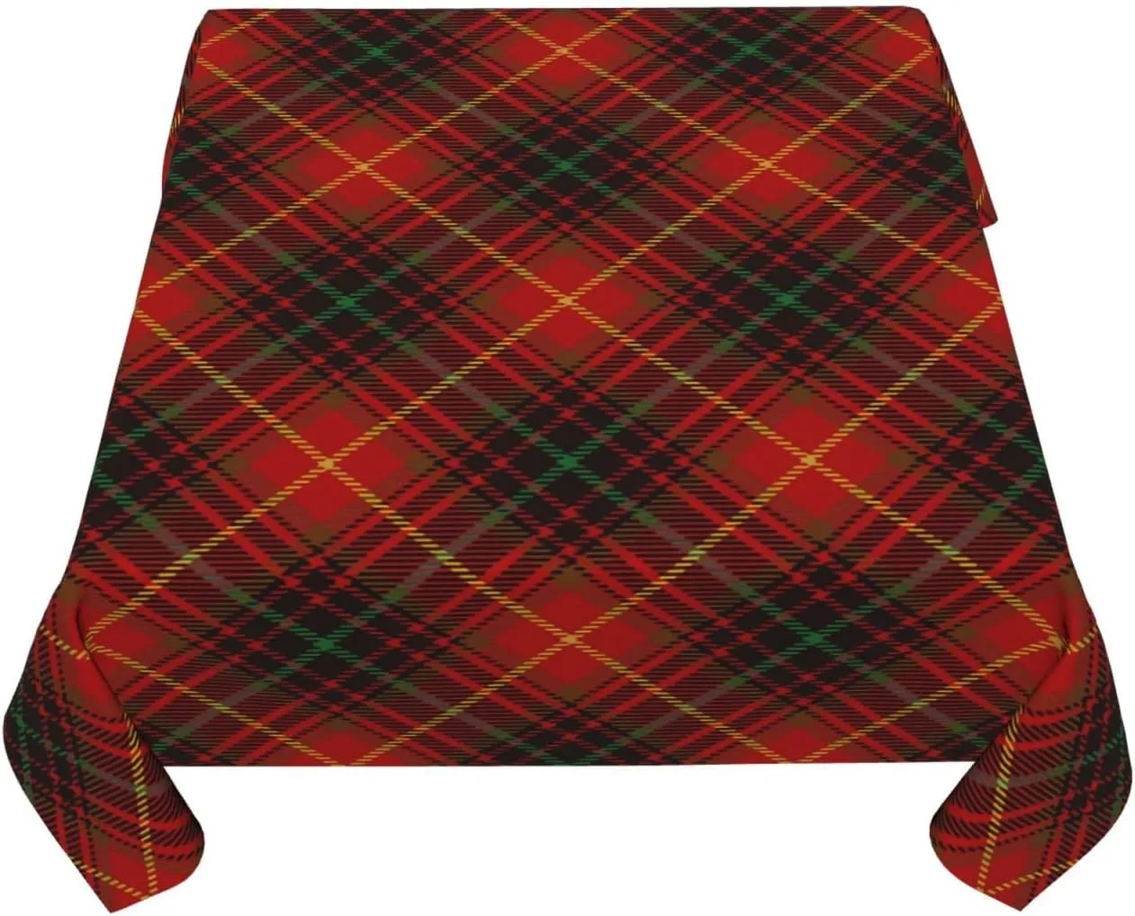 Tartan-Red-Green-Gold-and-Black-Color-Plaid-Flannel-Shirt-S-Trend 100% Polyester Fiber Square Tablecloth Anti Pilling Tablecloth Decoration 54"X54"
