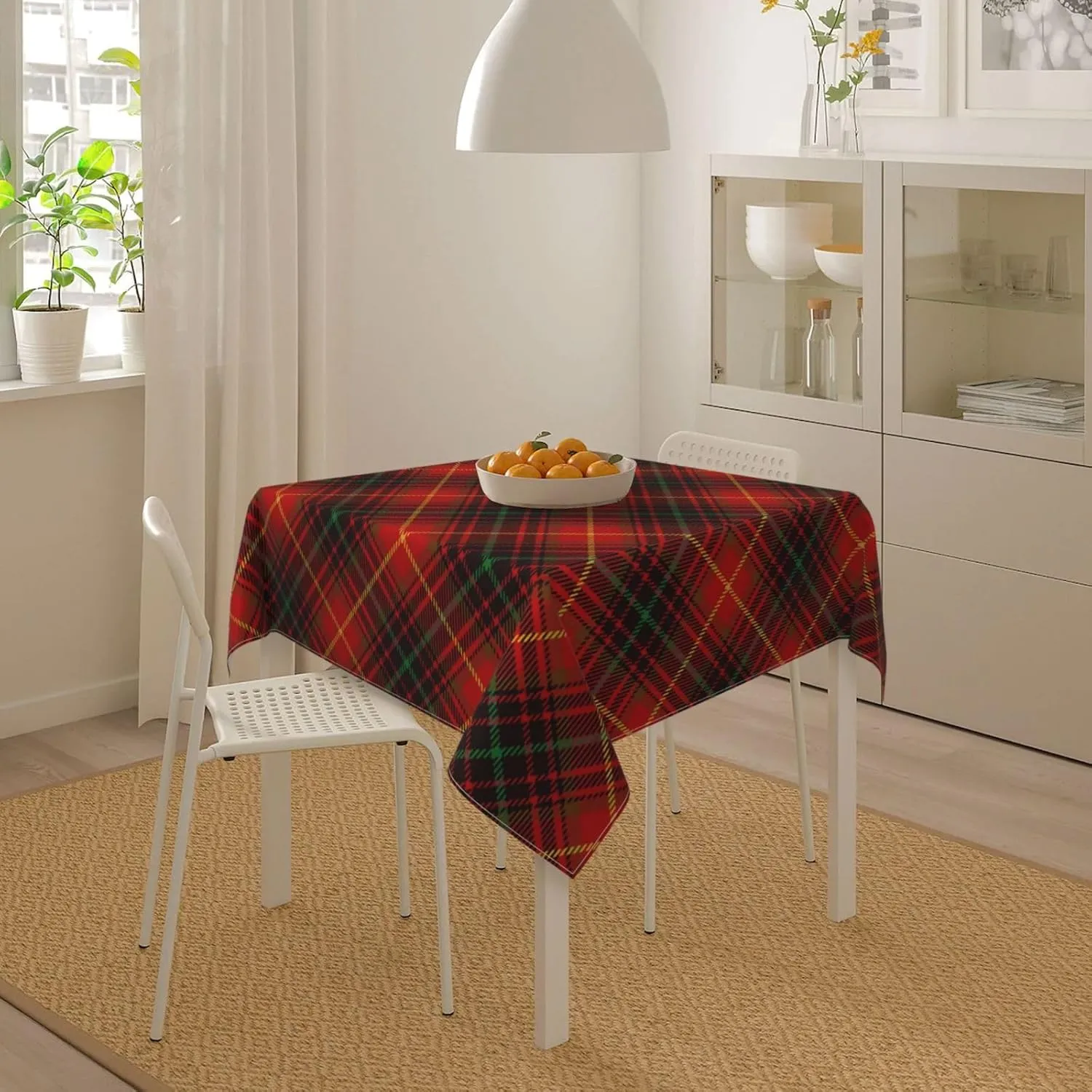 Tartan-Red-Green-Gold-and-Black-Color-Plaid-Flannel-Shirt-S-Trend 100% Polyester Fiber Square Tablecloth Anti Pilling Tablecloth Decoration 54"X54"