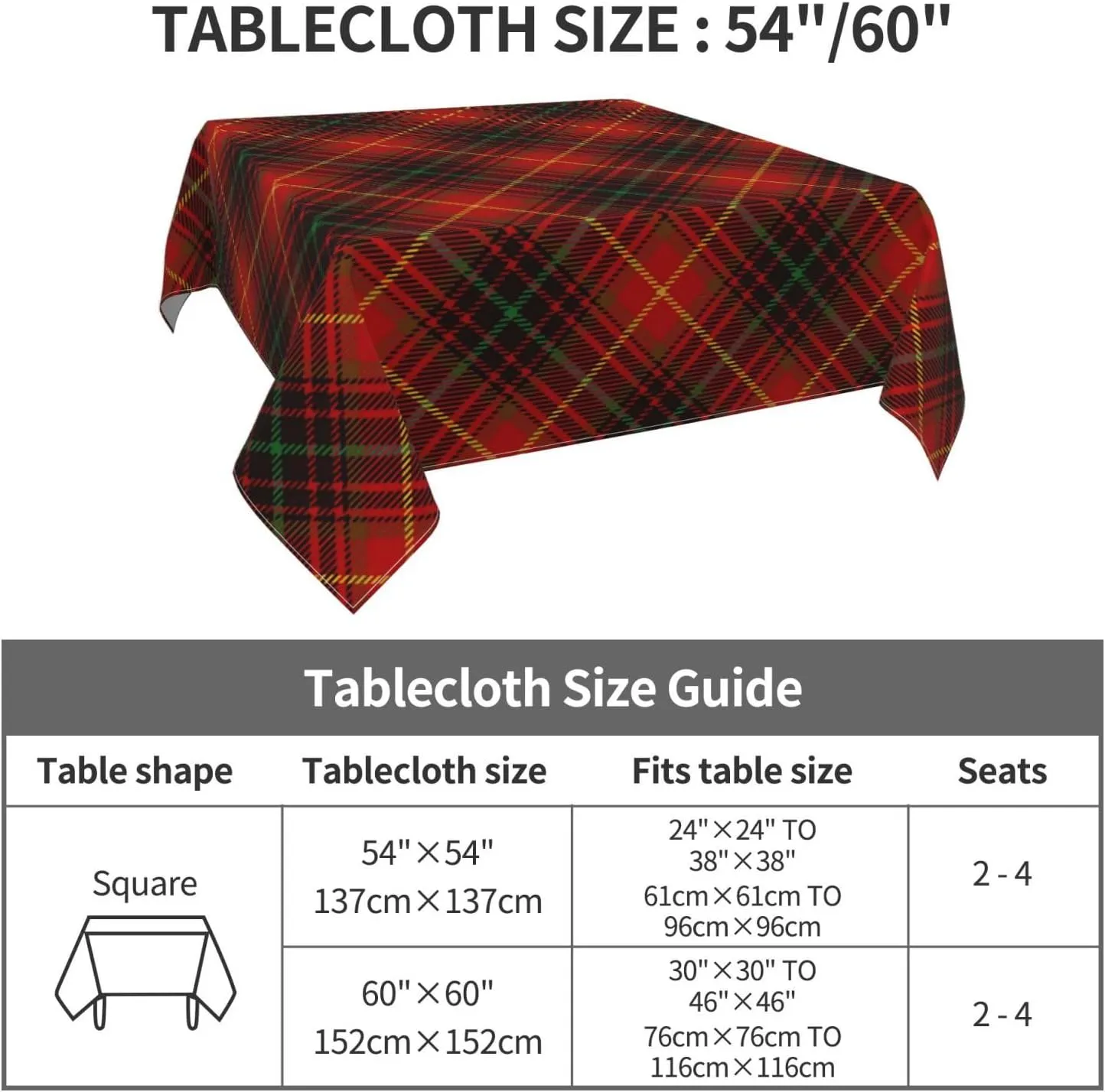 Tartan-Red-Green-Gold-and-Black-Color-Plaid-Flannel-Shirt-S-Trend 100% Polyester Fiber Square Tablecloth Anti Pilling Tablecloth Decoration 54"X54"