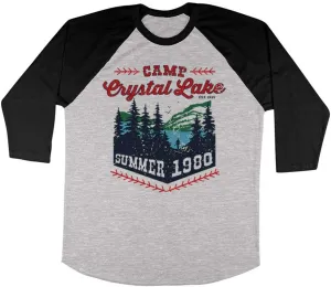 TeesAndTankYou Camp Crystal Lake Three-Quarter Raglan Sleeve Baseball Shirt Unisex