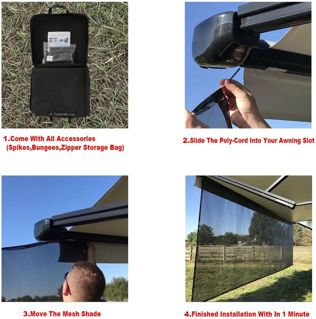 Tentproinc RV Awning Sun Shade Screen 8' X 10' 3'' (Fit for 11' Awning) Mesh Sunshade Motorhome Sunscreen Camping Trailer Awning Shadescreen UV SunBlocker - 3 Year Warranty (Black)