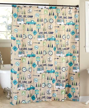 The Lakeside Collection Live Love Camp Bathroom Shower Curtain with 12-Hole Grommet Top