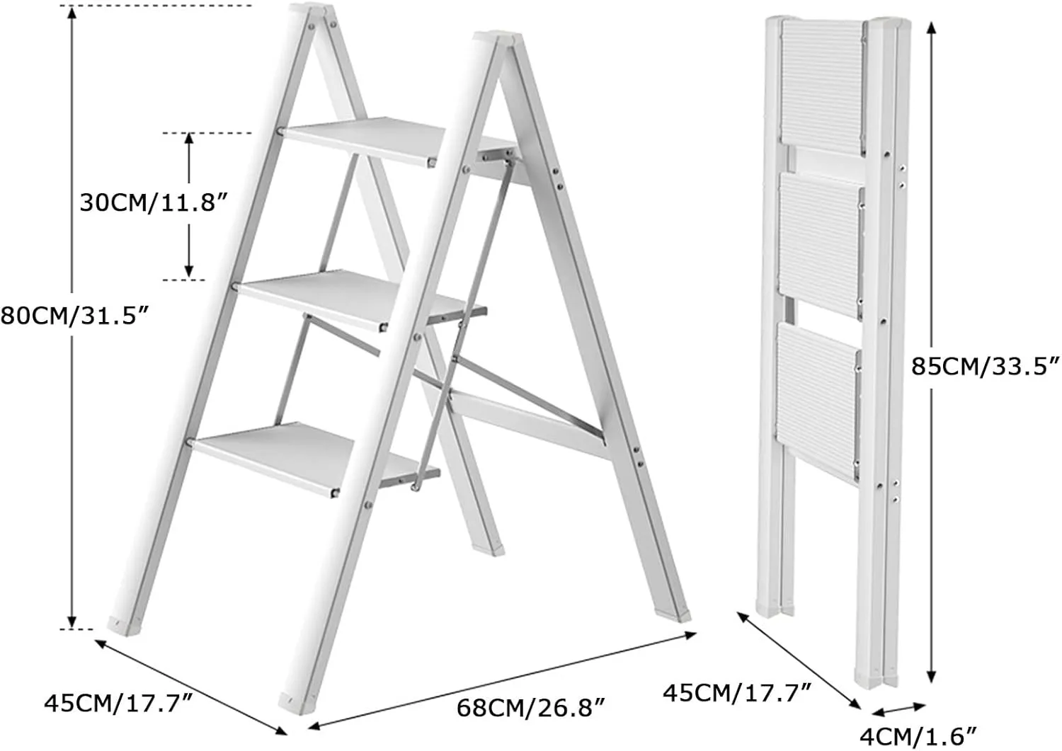 Thickened Aluminum Alloy Three-Step Herringbone Ladder Multifunctional Foldable Four-Step Climbing Ladder Portable Flower Stand, White (Size : 3 Step Ladder)