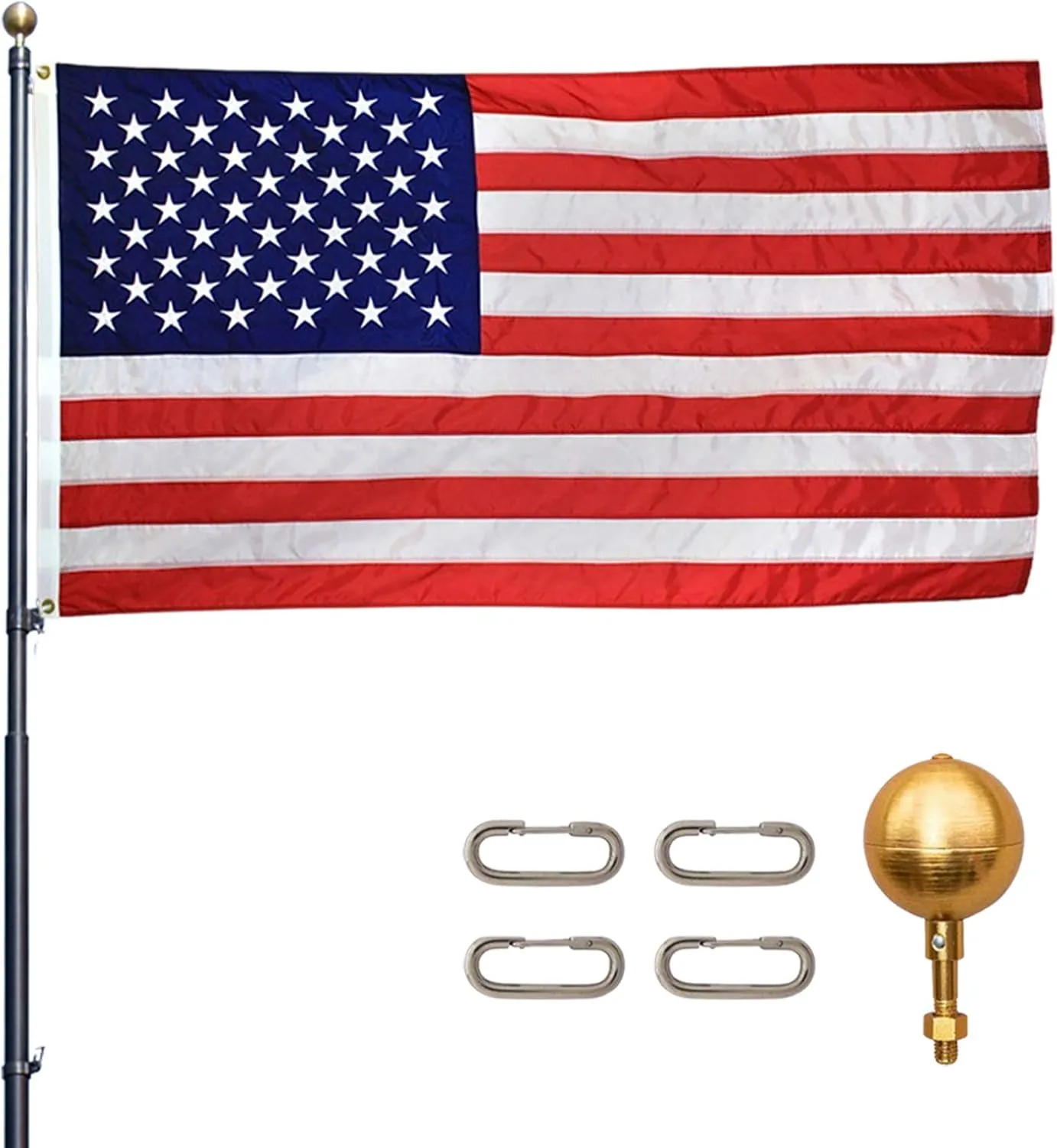Titan Telescoping Flag Poles, 25ft Dark Bronze - Made in the USA Heavy Duty Flag Pole Kit with Anodized Aluminum Telescoping Flag Pole, 4 x 6 American Flag, Hardware for 2 Flags, Assembly Instructions
