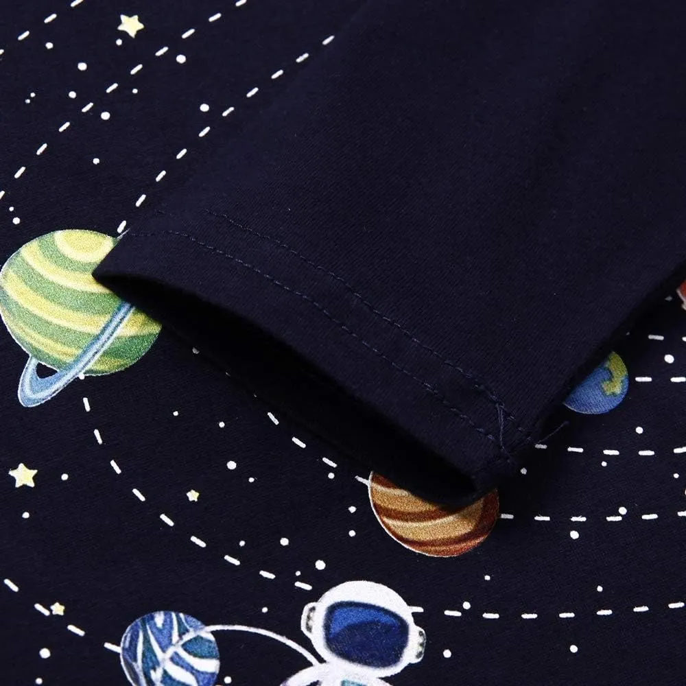 Toddler Boy Long Sleeve Shirts Kids Pullover Top Planet Dinosaur Tractor Cotton Graphic T-Shirt