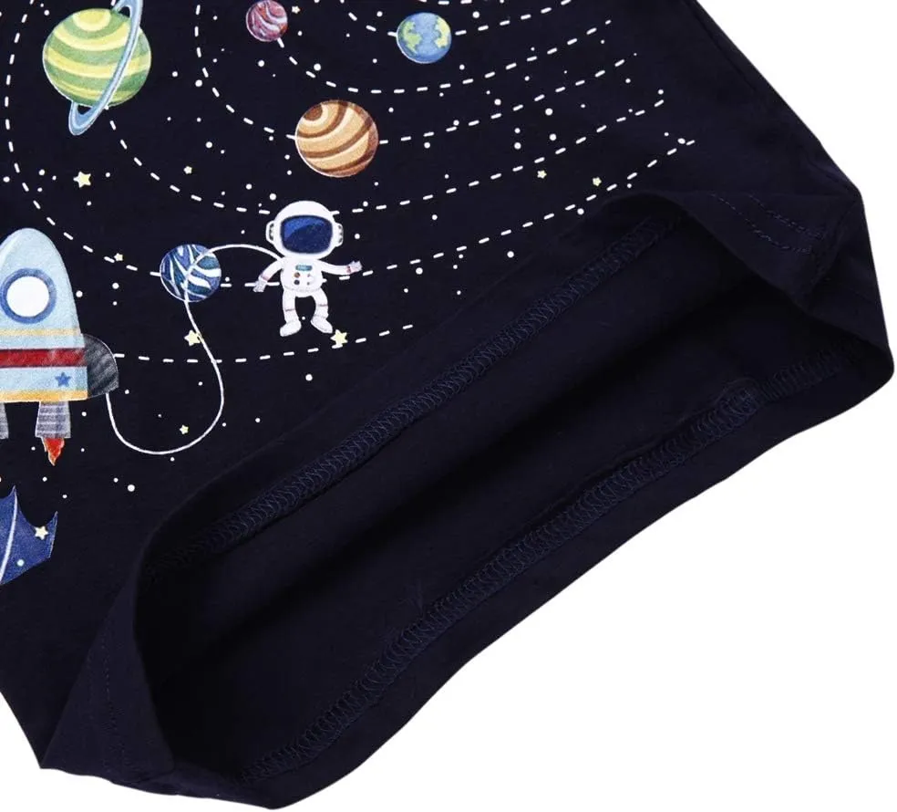 Toddler Boy Long Sleeve Shirts Kids Pullover Top Planet Dinosaur Tractor Cotton Graphic T-Shirt