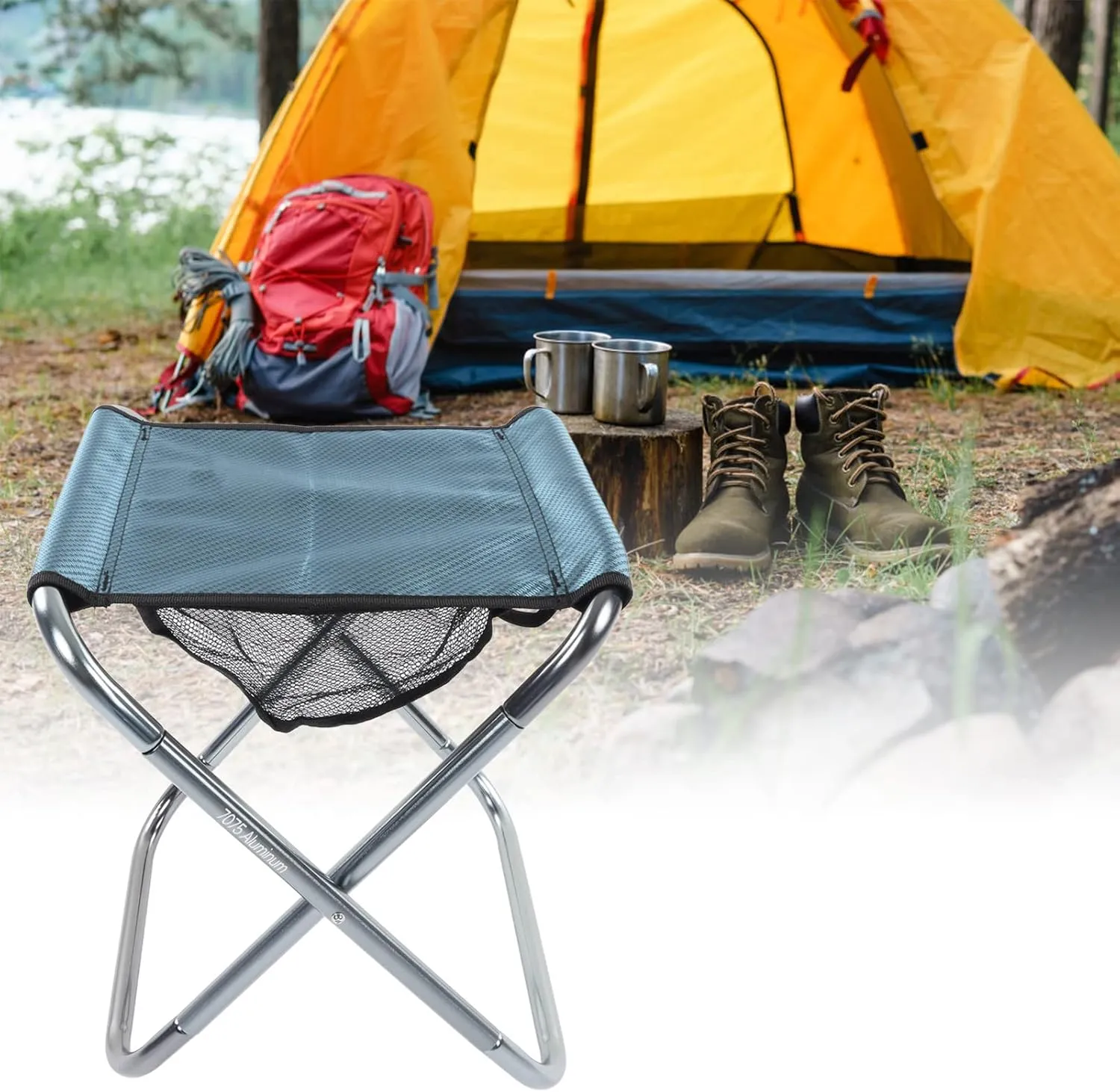 Topyond Outdoor Portable Folding Stool Aluminum Alloy Frame,High Density Cloth,Bottom Pocket Design,Lightweight and Durable for Camping, Picnics, Travel(Blue)